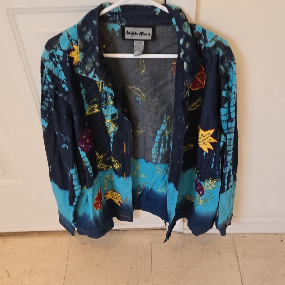 Indigo Moon Women's Blue Tie-Dye Button Front Top